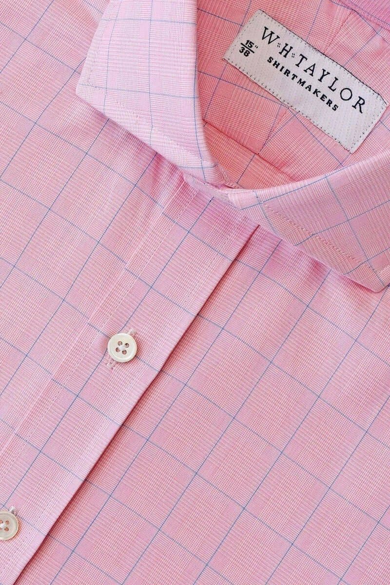 WH Taylor Shirtmakers Pink & Blue Prince of Wales Check Poplin Men's Bespoke Shirt WH Taylor Shirtmakers Pink & Blue Prince of Wales Check Poplin Men's Bespoke Shirt