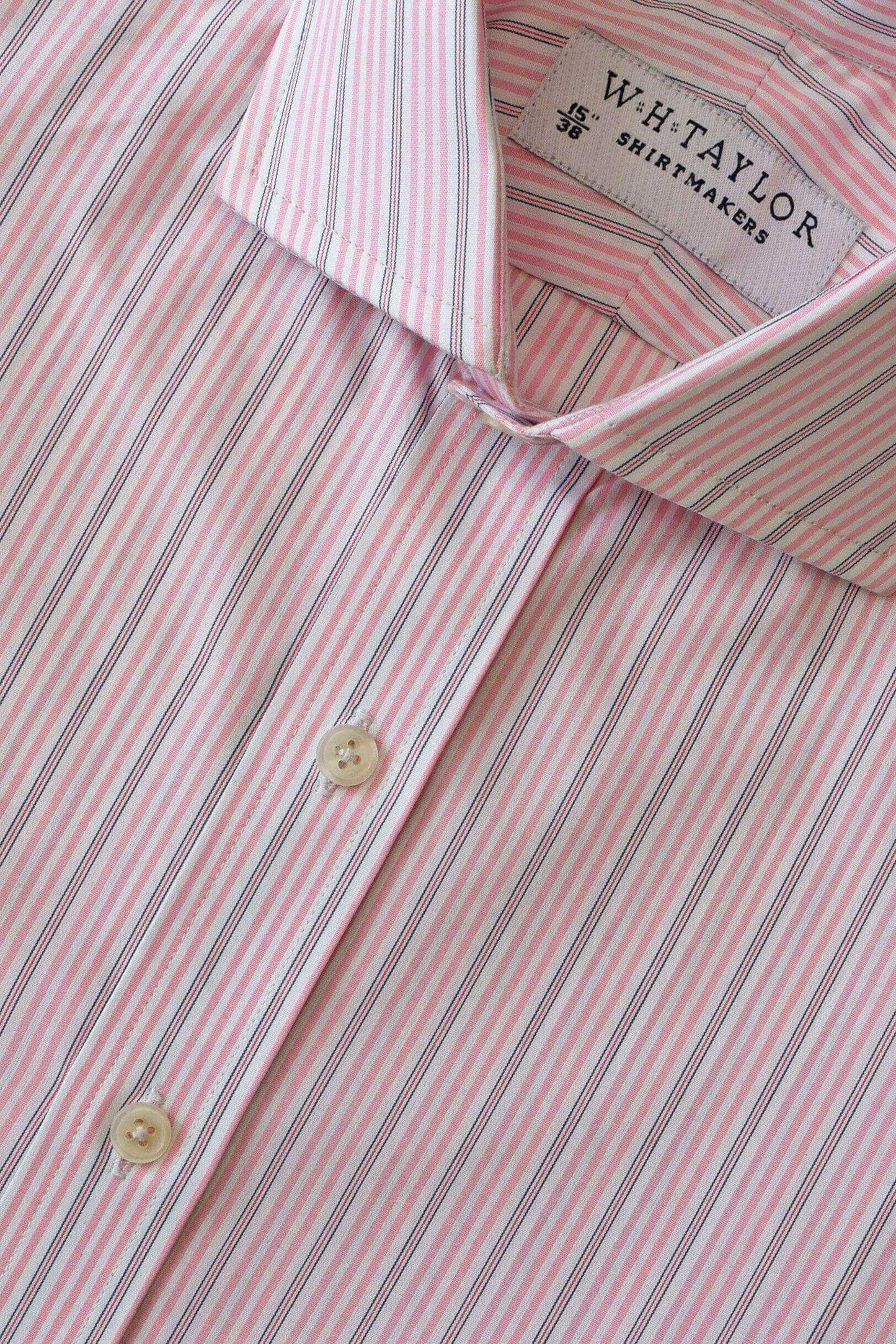 Tripe Pink & Navy Stripe Poplin Ladies Bespoke Shirt - whtshirtmakers.com