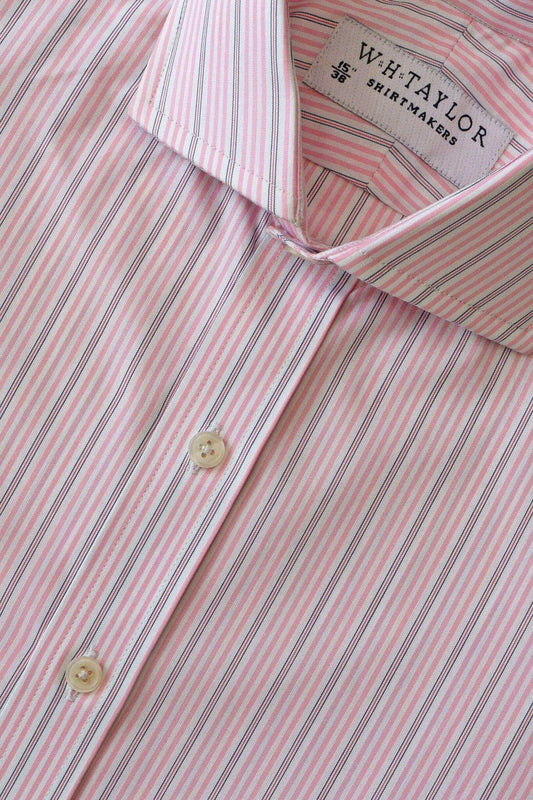 Tripe Pink & Navy Stripe Poplin Ladies Bespoke Shirt - whtshirtmakers.com