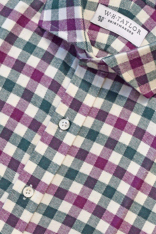 Purple & Green Brushed Cotton Twill Check Ladies Bespoke Shirt - whtshirtmakers.com