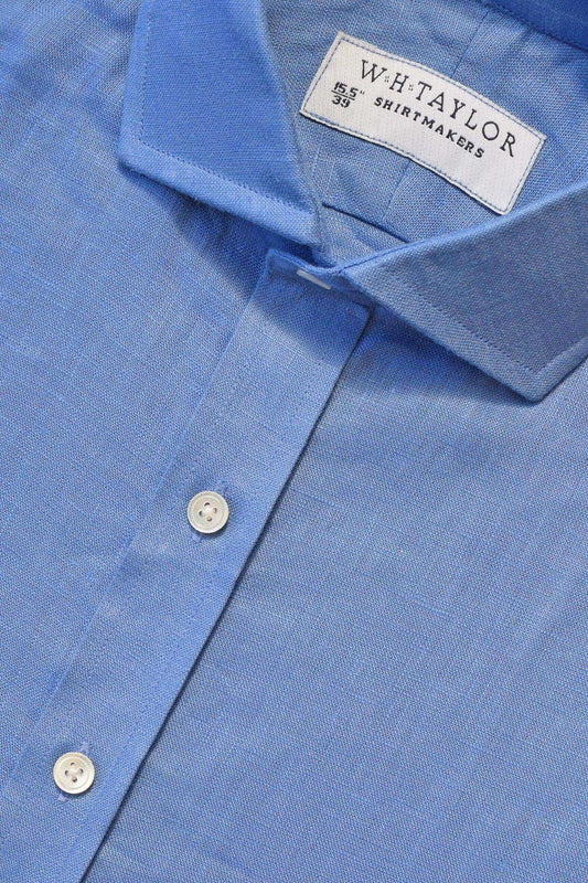 Plain Royal Blue Linen Ladies Bespoke Shirt - whtshirtmakers.com