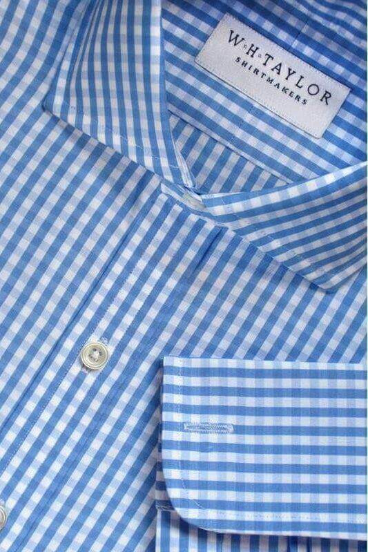W.H Taylor shirtmakers Sky Blue Gingham Check Poplin Bespoke Shirt