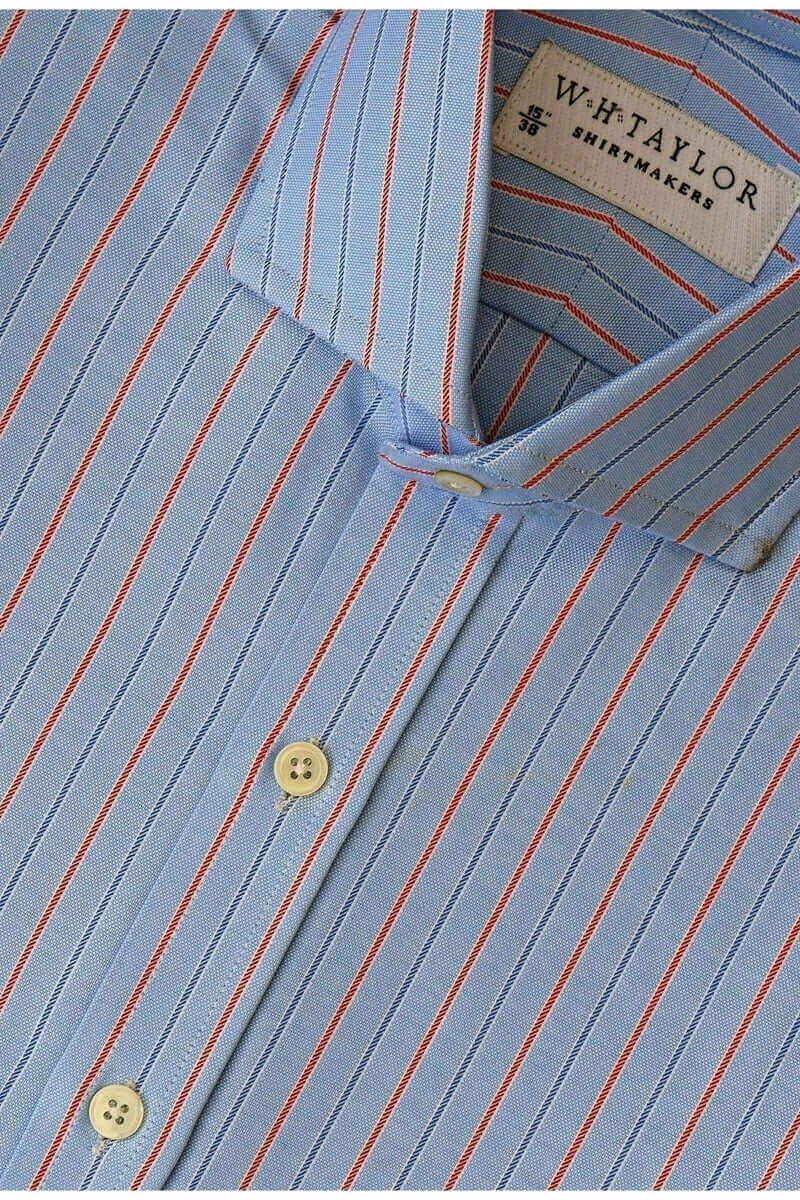 Blue Red & Navy Pinstripe Oxford Ladies Bespoke Shirt - whtshirtmakers.com