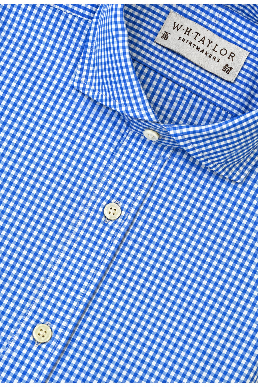 Blue Small Gingham Check Poplin Men's Bespoke Shirt - whtshirtmakers.com