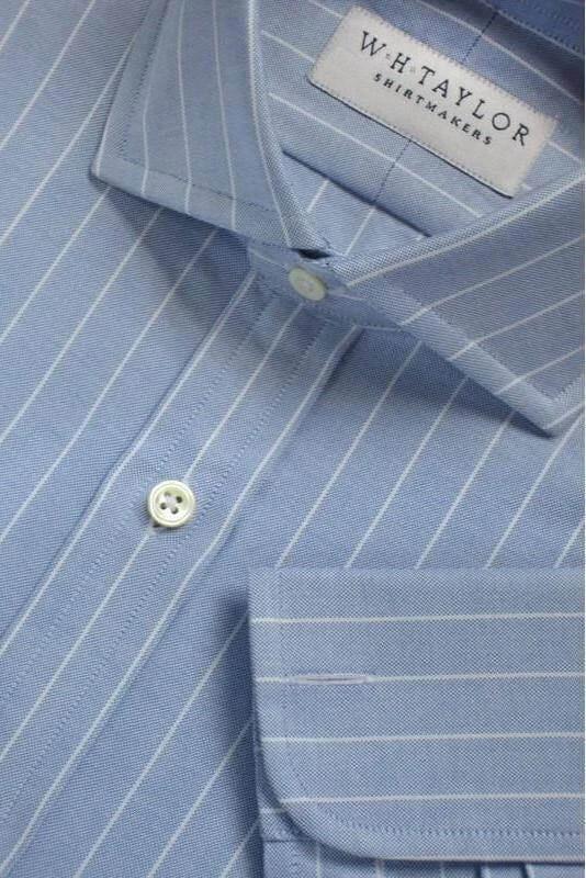 Blue White Pinstripe Oxford Men's Bespoke Shirt - whtshirtmakers.com