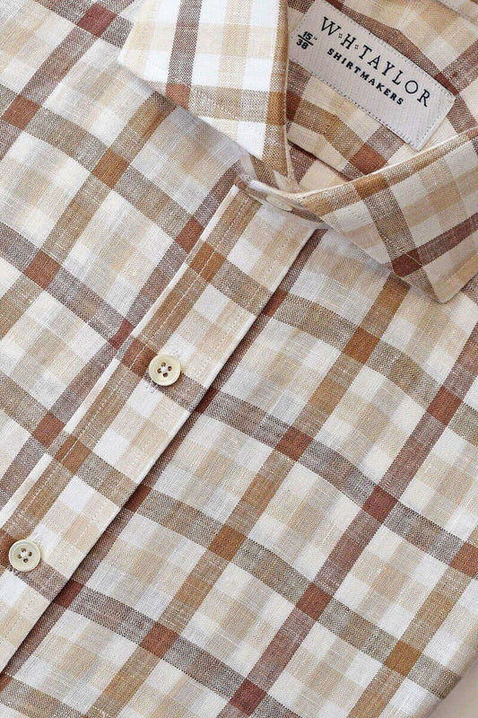 Brown Multiple Check Linen Ladies Bespoke Shirt - whtshirtmakers.com