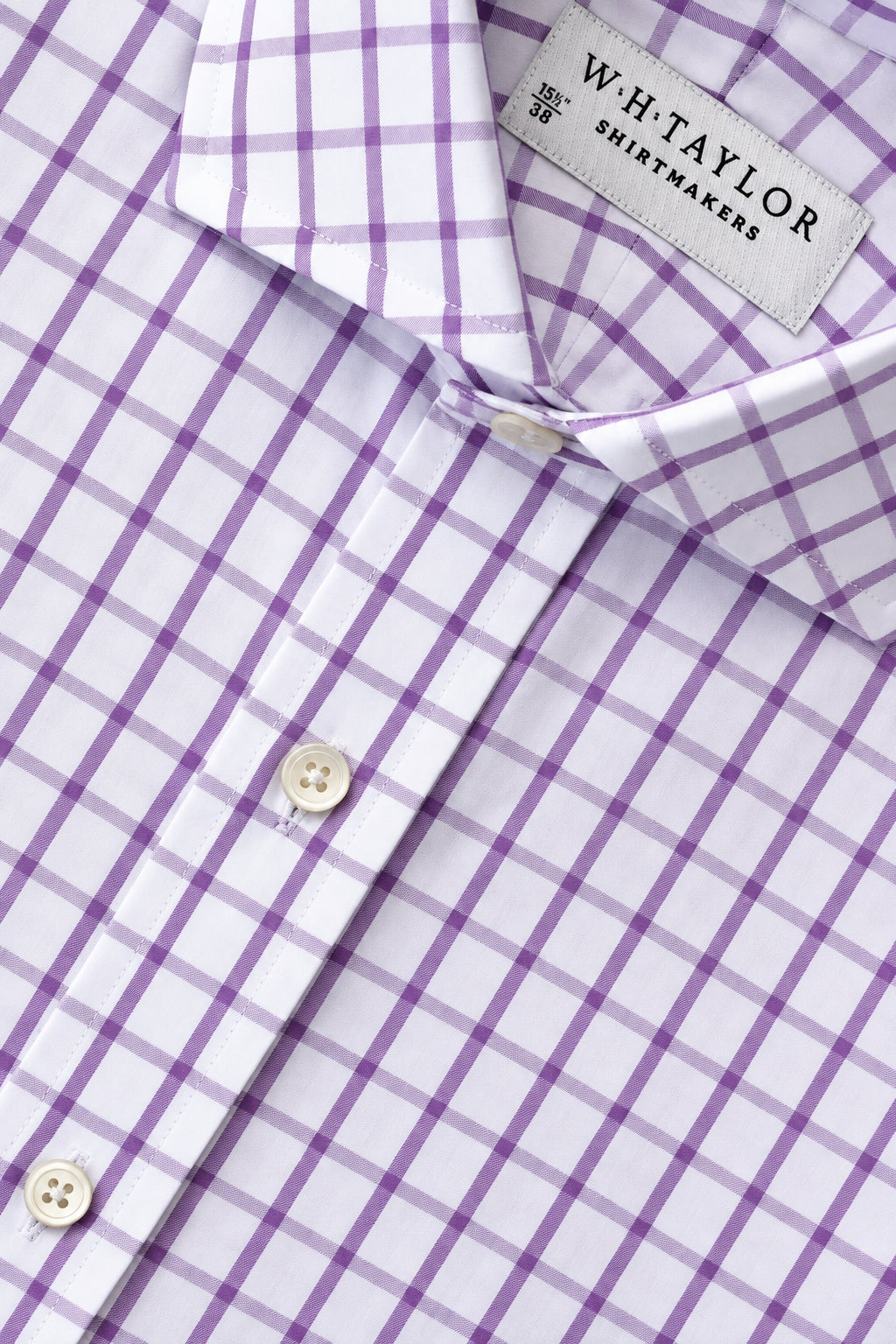 Lilac Windowpane Check Poplin Men's Bespoke Shirt - whtshirtmakers.com