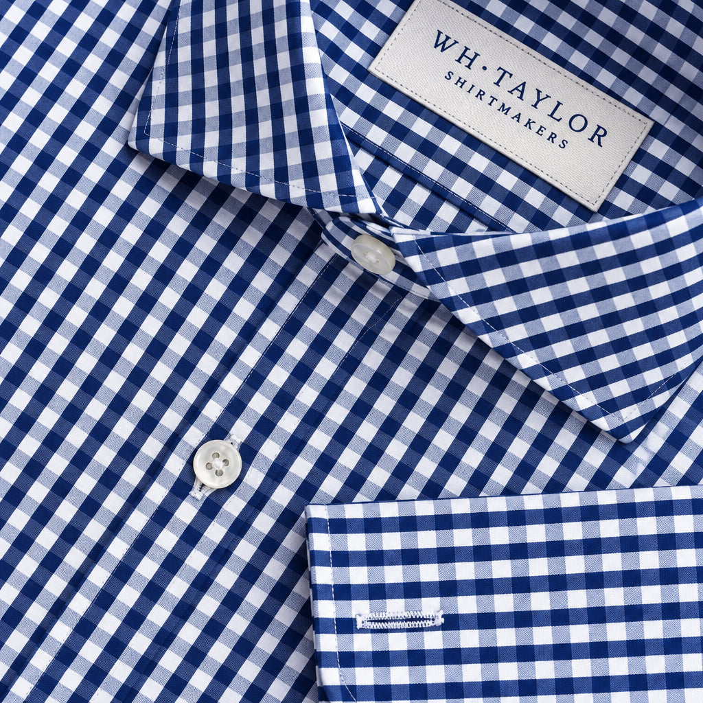 Navy Gingham Check Poplin Men's Bespoke Shirt - whtshirtmakers.com