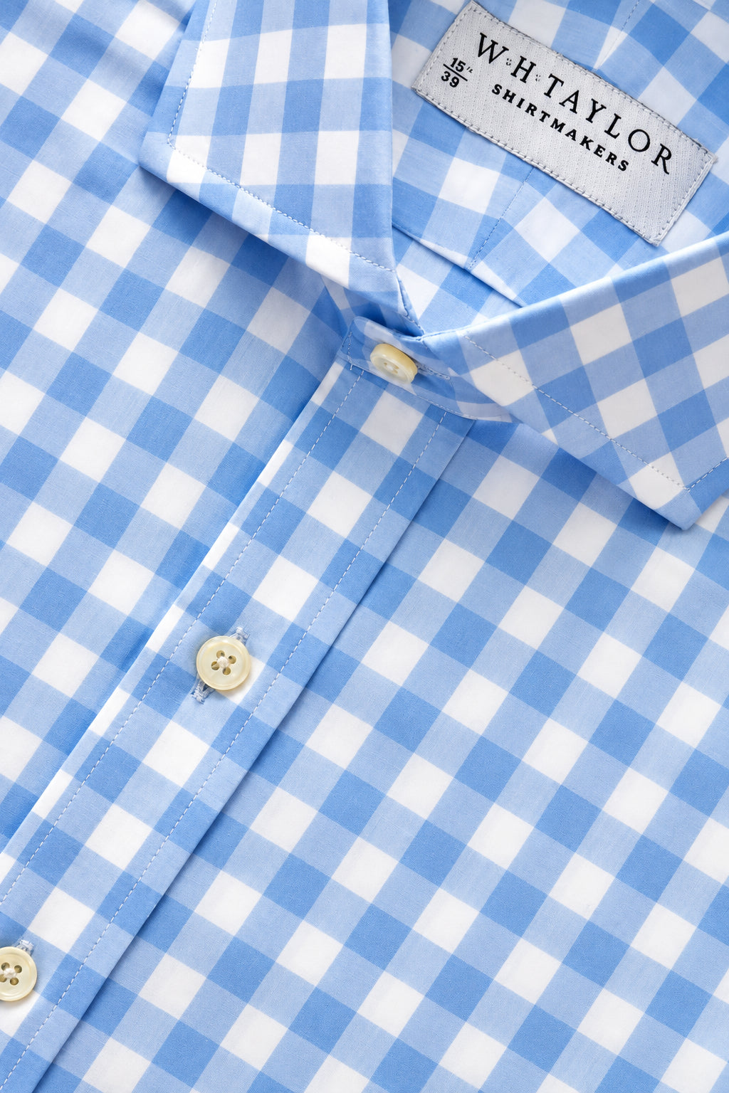 Sky Large Gingham Check Poplin Men's Bespoke Shirt - whtshirtmakers.com