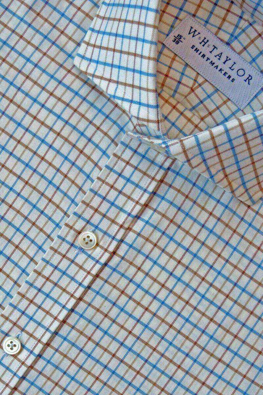 Tan & Blue Country Check Brushed Cotton Ladies Bespoke Shirt - whtshirtmakers.com