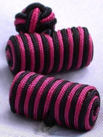 Cerise And Navy Knotted Barrel Cufflinks - Elastic Silk For Elegant Dress Shirts by whtshirtmakers.com