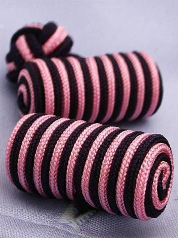 Pink And Navy Knotted Barrel Silk Cufflinks - Elasticated Silk For Elegant Dress Shirts And Suits by whtshirtmakers.com