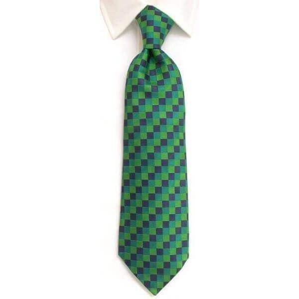 Handmade Navy And Green Diamond Check Silk Tie - Subtle Lustre With Refined Ribbed Texture For The Luxury Professional by whtshirtmakers.com