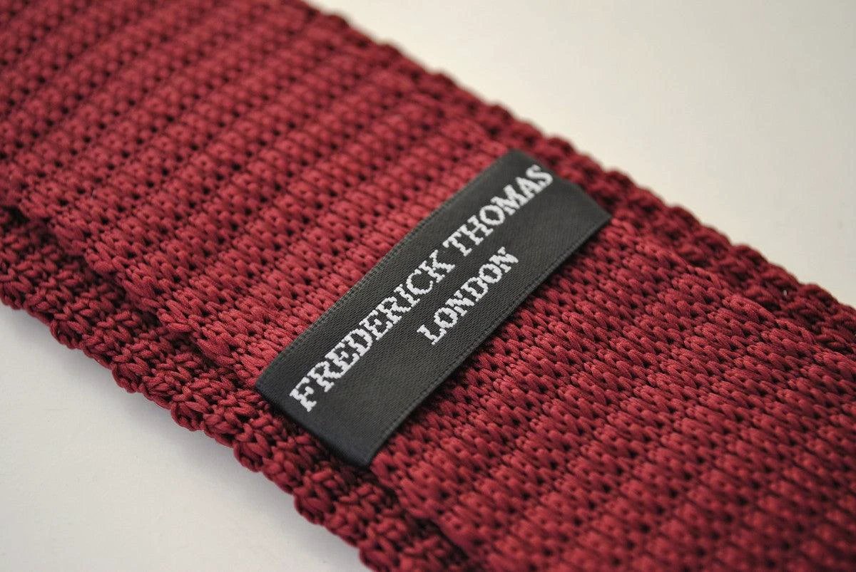 knitted dark red maroon tie with white polka dots by Frederick Thomas Handmade Mens Ties