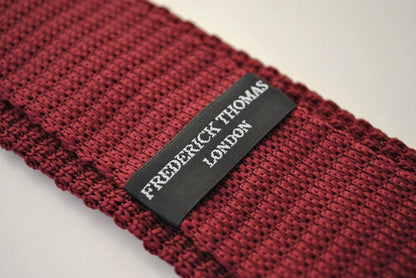 knitted dark red maroon tie with white polka dots by Frederick Thomas Handmade Mens Ties