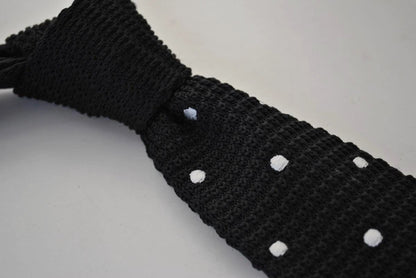 black skinny knitted tie with white polka dots by Frederick Thomas Handmade Mens Ties