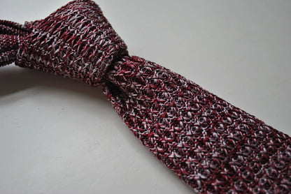 Handmade Knitted Maroon and White Speckled Tie by Frederick Thomas - Artisanal Craft with Contemporary Texture by Frederick Thomas Handmade Mens Ties