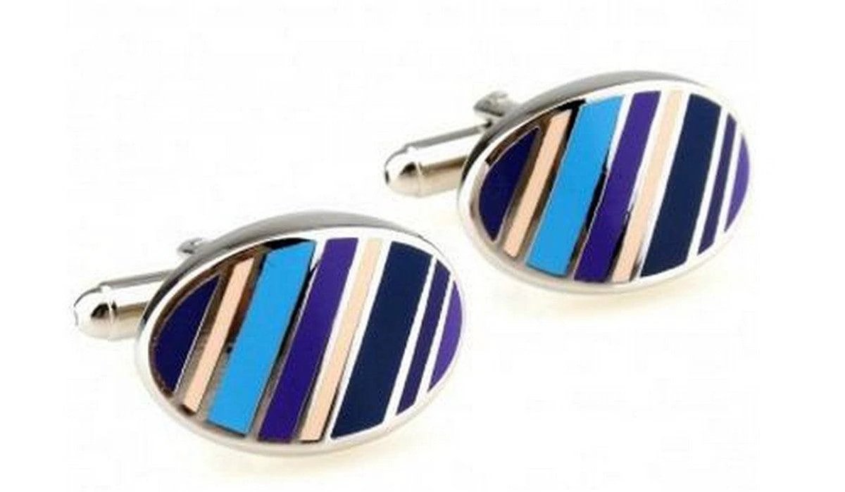 blue striped oval cufflinks by Frederick Thomas Handmade Mens Ties