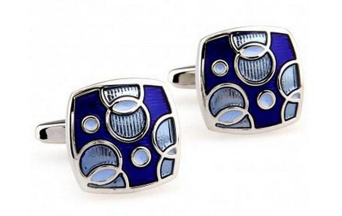 navy and light blue bubble design cufflinks by Frederick Thomas Handmade Mens Ties