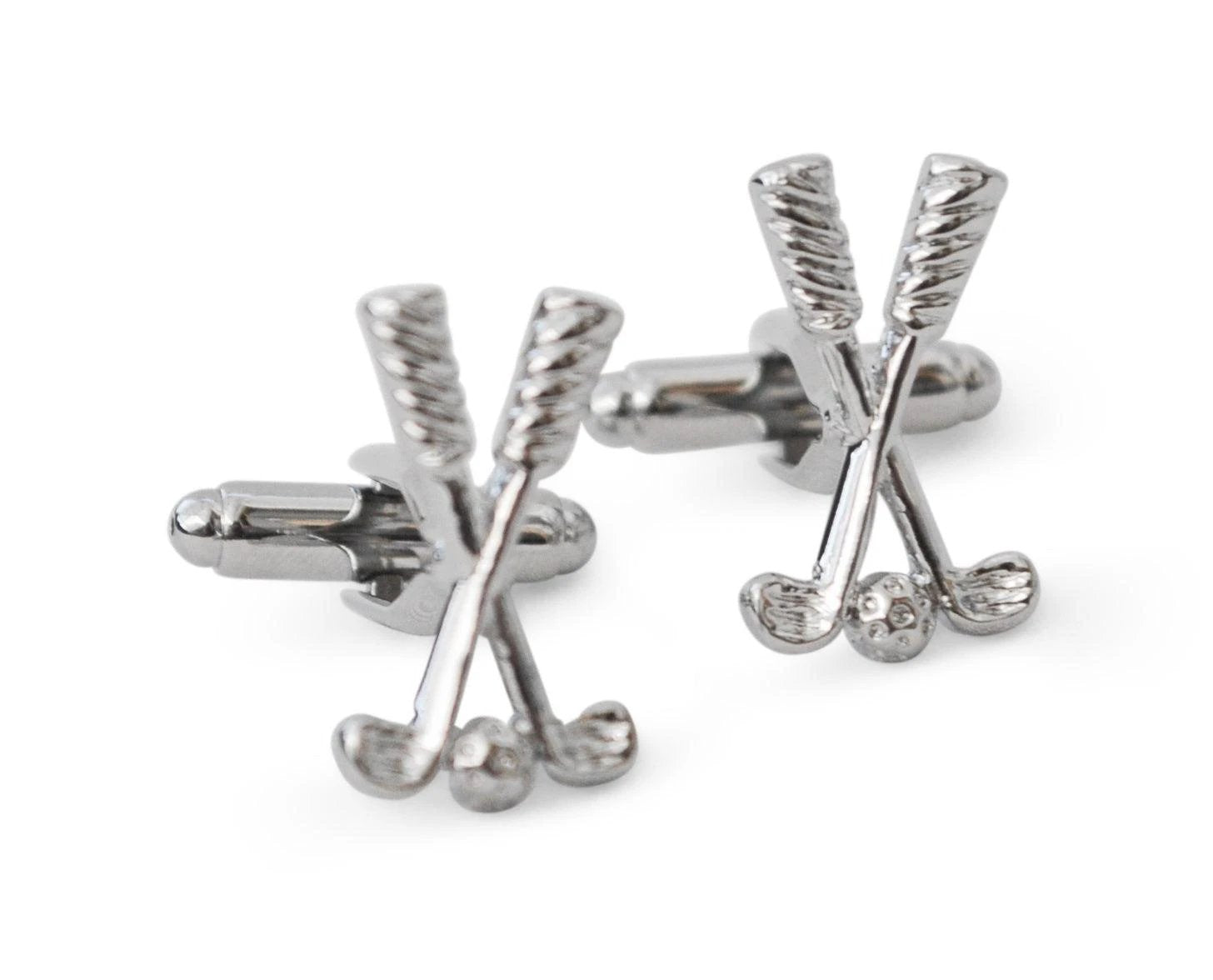 silver coloured golf clubs and ball cufflinks by Frederick Thomas Handmade Mens Ties