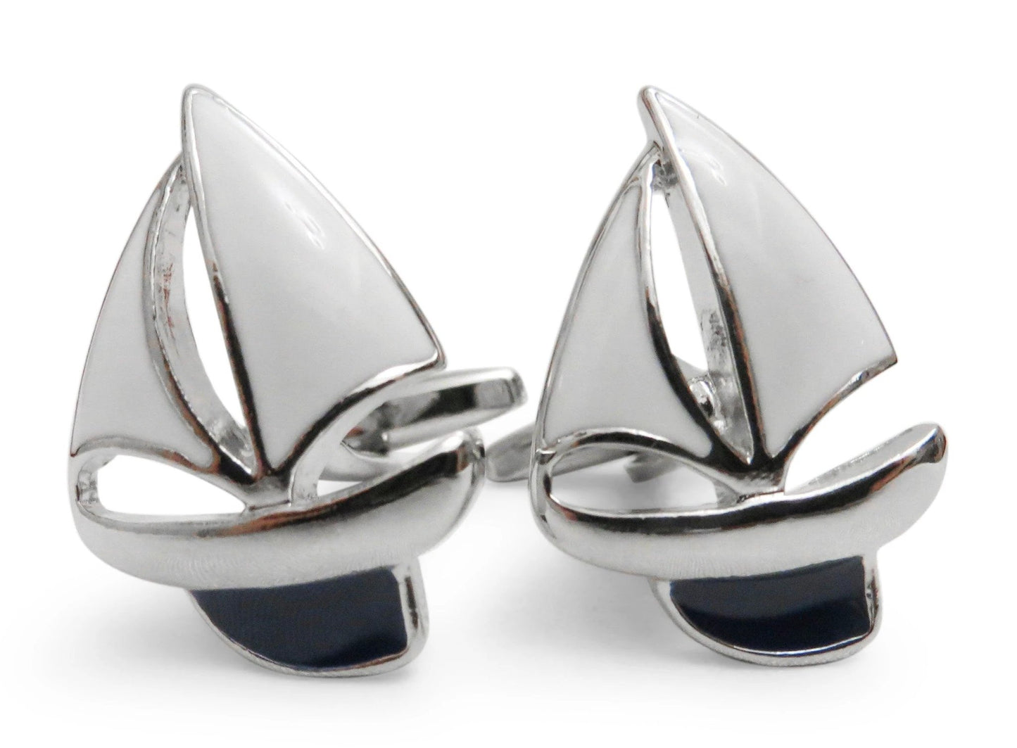 white and black sailboat cufflinks by Frederick Thomas Handmade Mens Ties