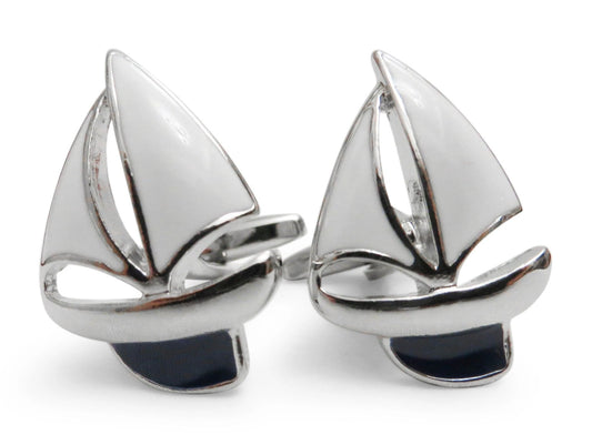 white and black sailboat cufflinks by Frederick Thomas Handmade Mens Ties
