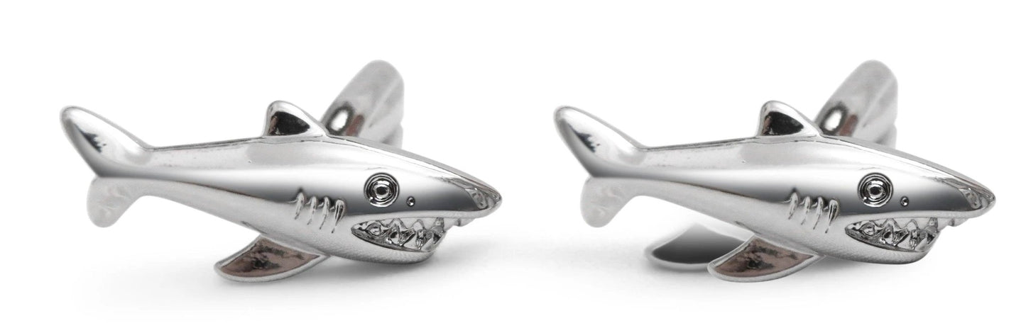 silver "Jaws" style shark cufflinks by Frederick Thomas Handmade Mens Ties