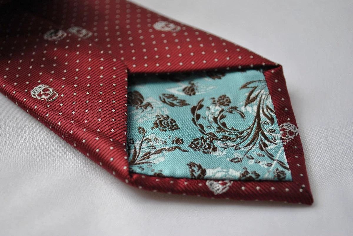 burgundy maroon tie with skulls design by Frederick Thomas Handmade Mens Ties
