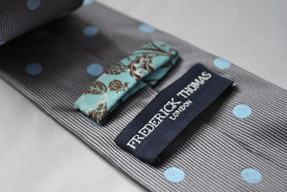 grey tie with light blue polka spot by Frederick Thomas Handmade Mens Ties