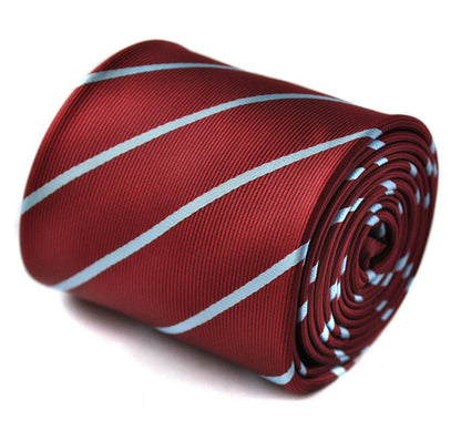 maroon and thin blue striped tie by Frederick Thomas Handmade Mens Ties