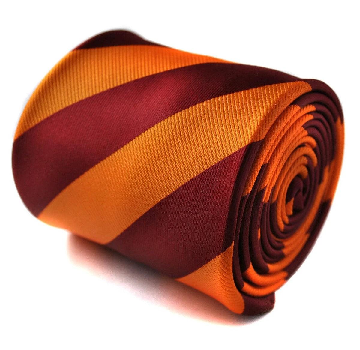 burnt orange and maroon barber striped tie by Frederick Thomas Handmade Mens Ties