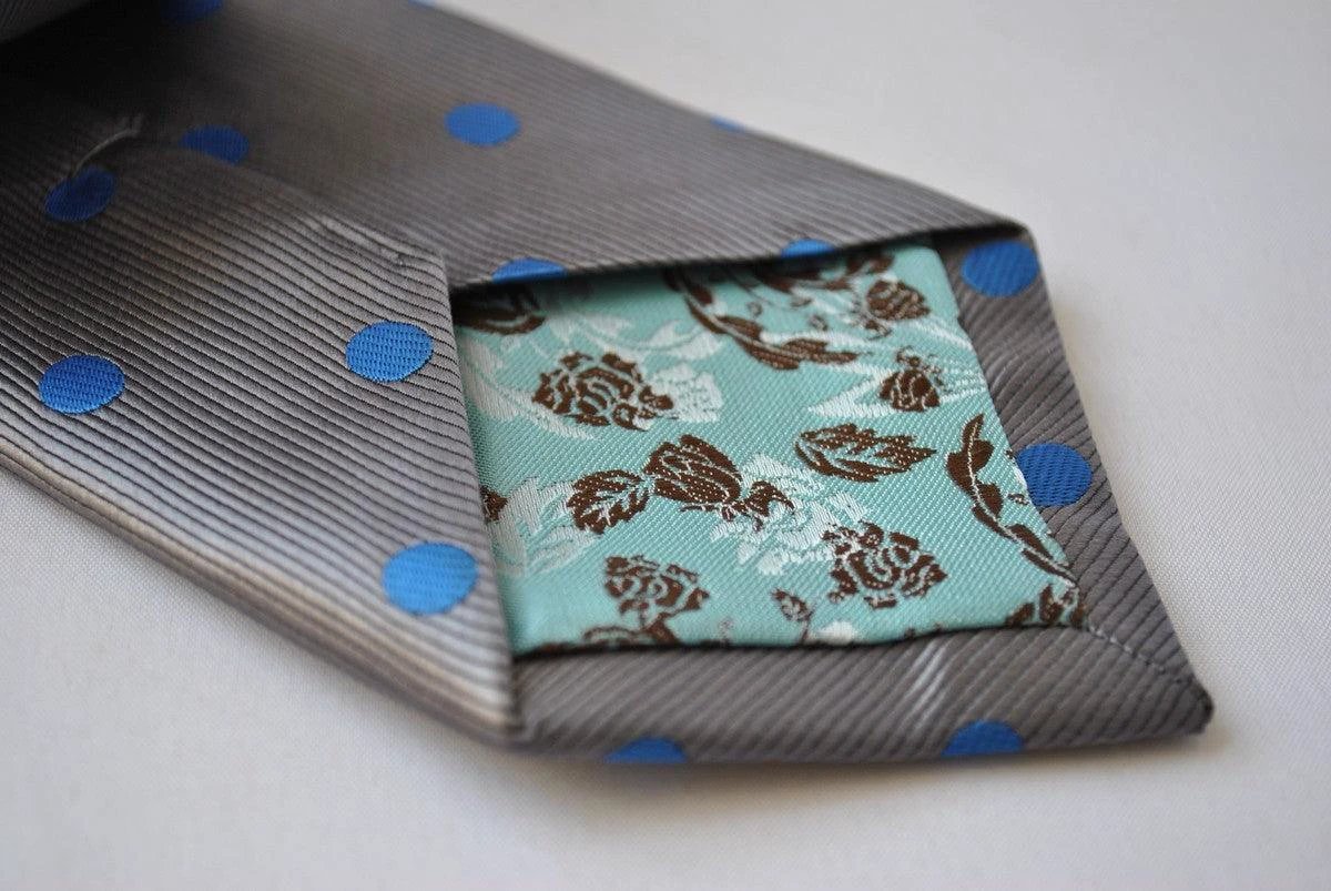 grey tie with royal blue polka dots by Frederick Thomas Handmade Mens Ties
