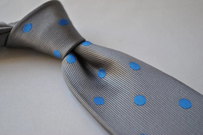 grey tie with royal blue polka dots by Frederick Thomas Handmade Mens Ties