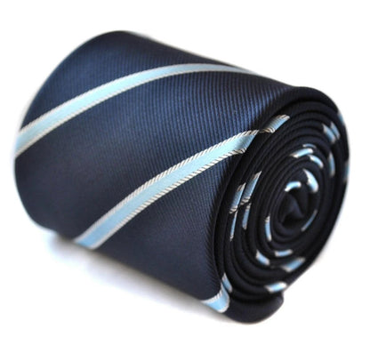 navy blue and light blue ribbon stripe tie by Frederick Thomas Handmade Mens Ties