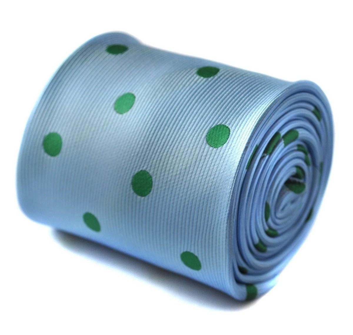 light blue tie with green polka dots by Frederick Thomas Handmade Mens Ties
