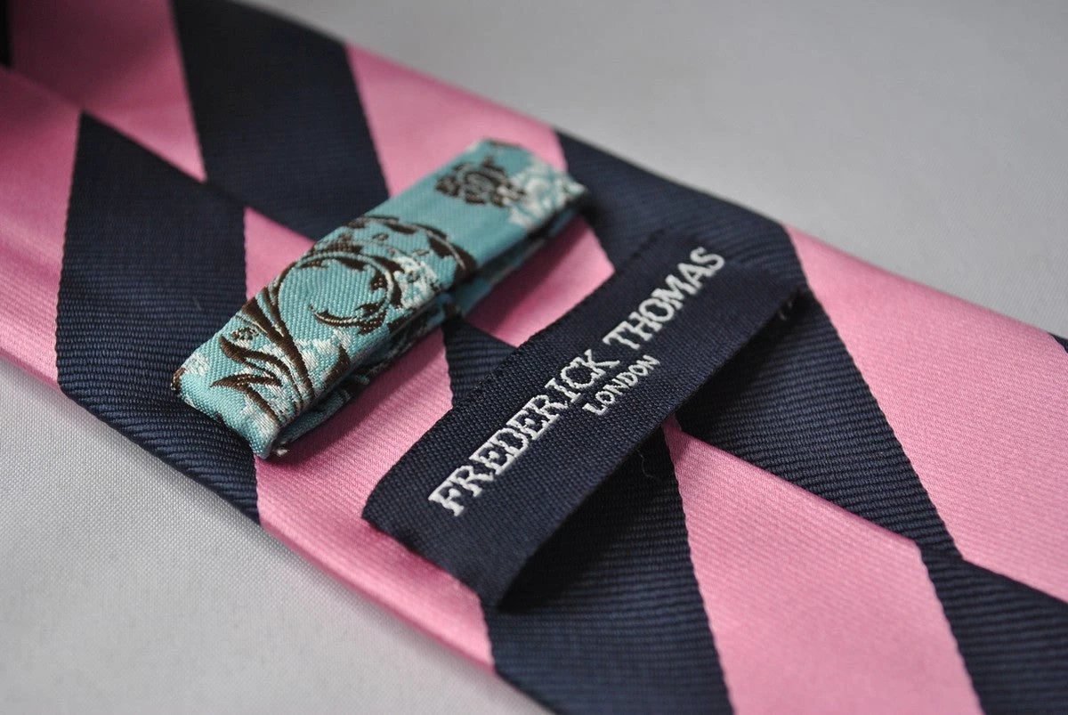 navy and pink barber striped tie by Frederick Thomas Handmade Mens Ties