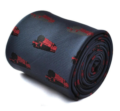 grey/blue tie with train design by Frederick Thomas Handmade Mens Ties