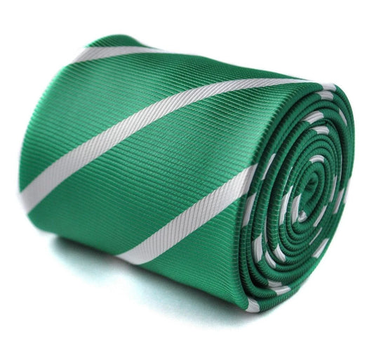 green tie with white club stripes by Frederick Thomas Handmade Mens Ties