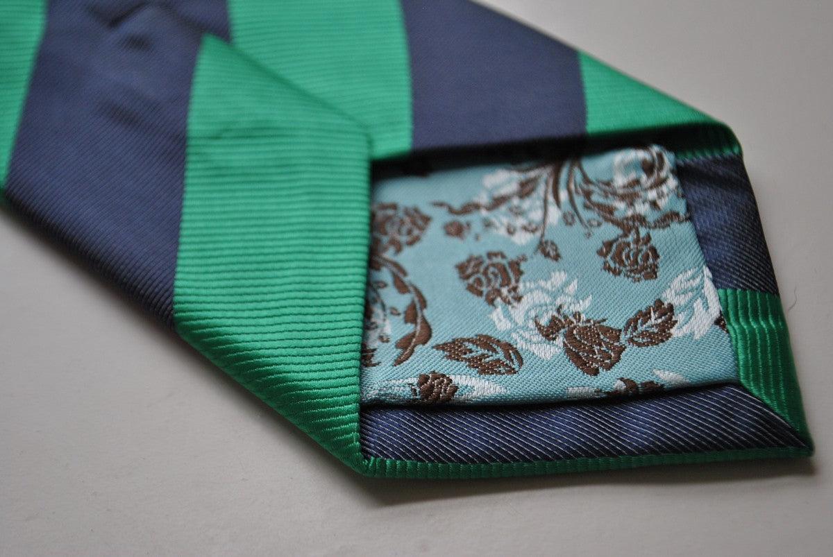 green and navy barber striped tie by Frederick Thomas Handmade Mens Ties