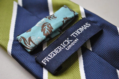 green, white and navy barber striped tie by Frederick Thomas Handmade Mens Ties