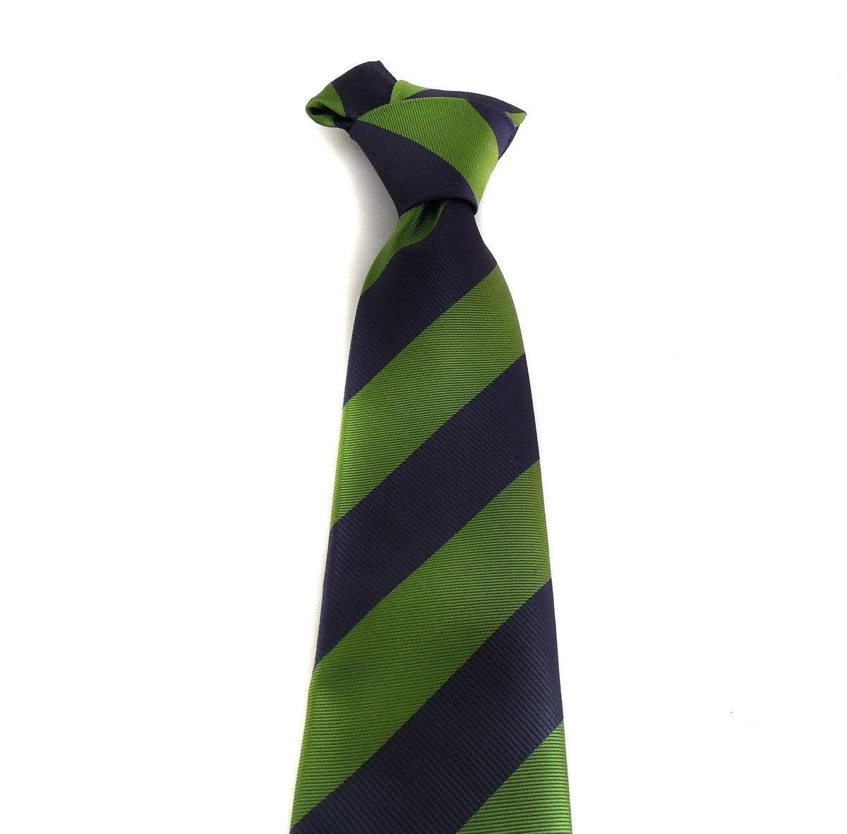 green and navy barber striped tie by Frederick Thomas Handmade Mens Ties