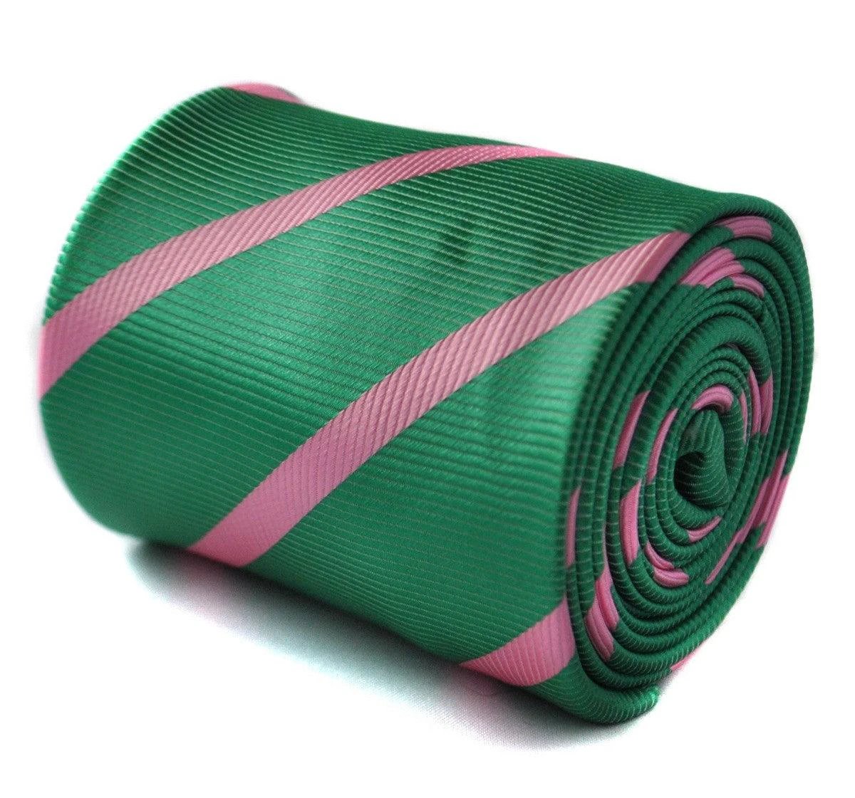 green striped tie with pink club stripes by Frederick Thomas Handmade Mens Ties