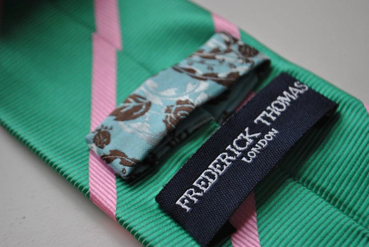 green striped tie with pink club stripes by Frederick Thomas Handmade Mens Ties
