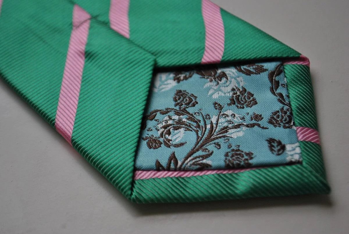 green striped tie with pink club stripes by Frederick Thomas Handmade Mens Ties