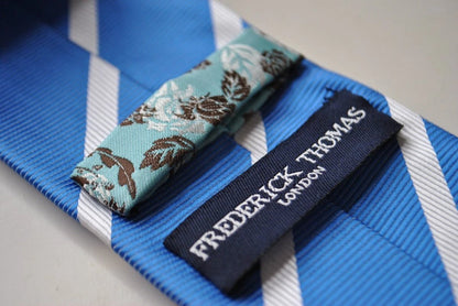 blue tie with white club stripes by Frederick Thomas Handmade Mens Ties
