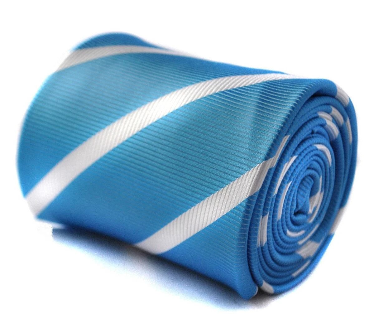 medium blue tie with white club stripes by Frederick Thomas Handmade Mens Ties