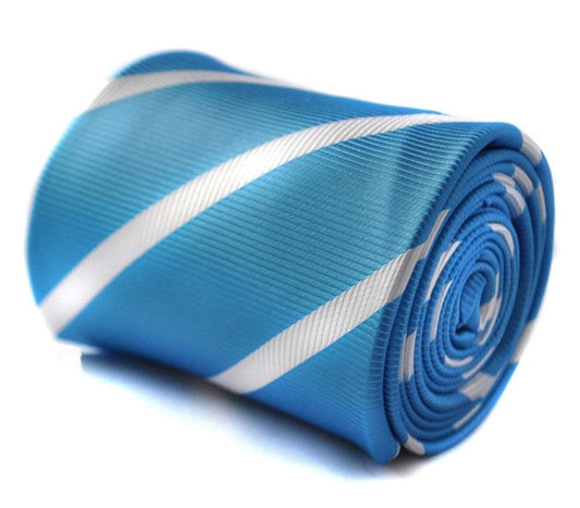 medium blue tie with white club stripes by Frederick Thomas Handmade Mens Ties