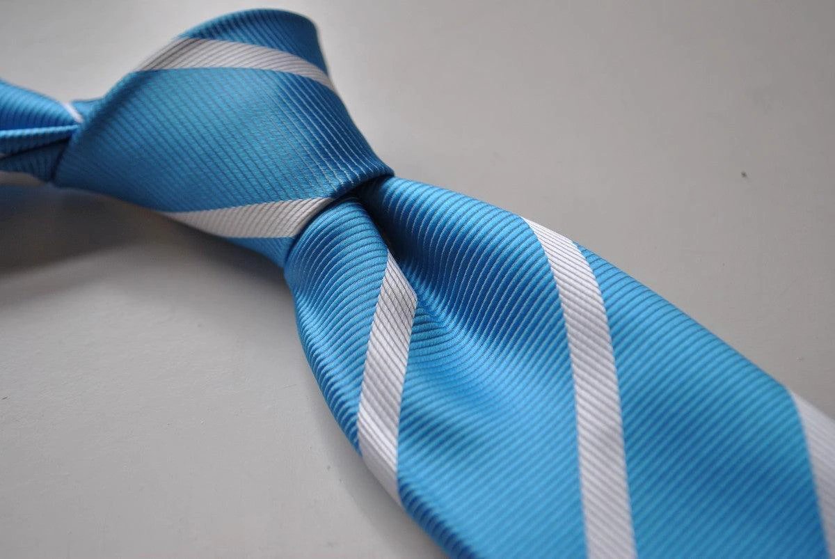medium blue tie with white club stripes by Frederick Thomas Handmade Mens Ties