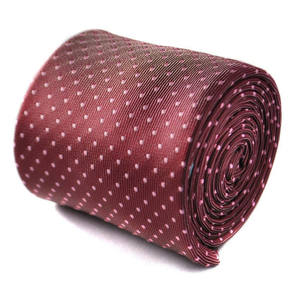 burgundy tie with pink pin polka dots by Frederick Thomas Handmade Mens Ties