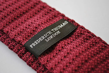 burgundy skinny knitted tie with gold polka dots by Frederick Thomas Handmade Mens Ties